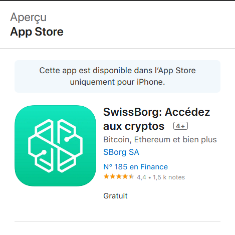 SwissBorg sur l'app Play store