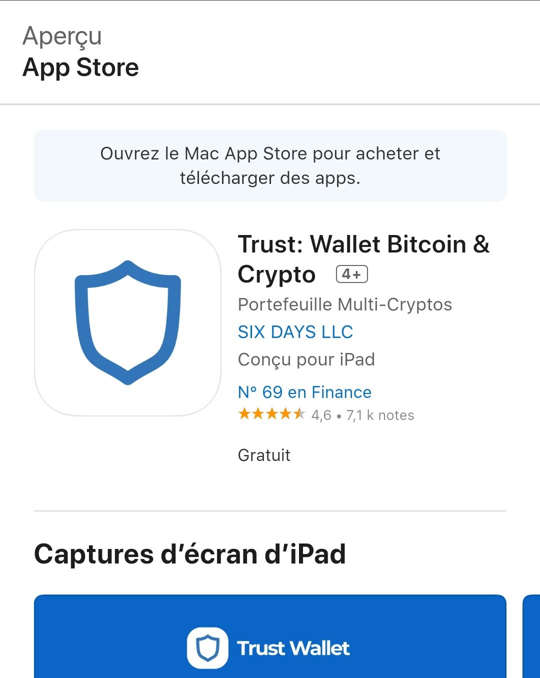 Application Trust Wallet sur l'App store